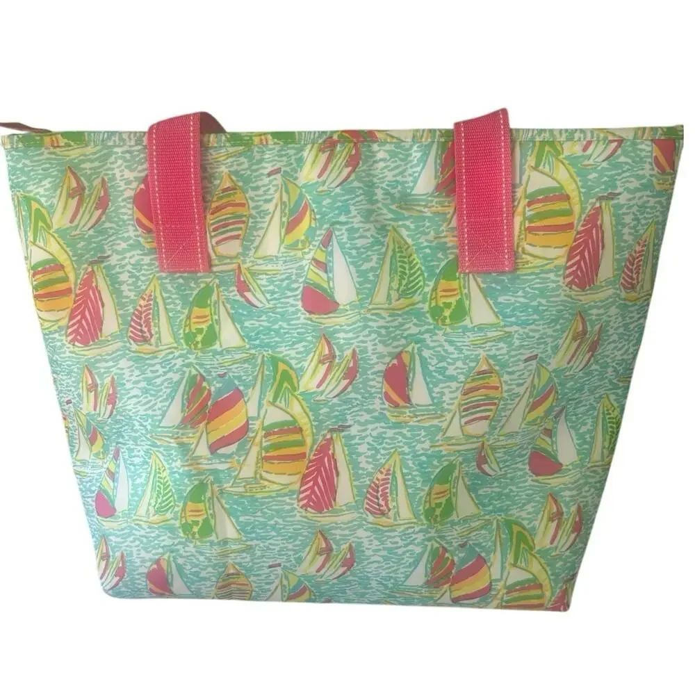 Lilly Pulitzer Insulated Tote Bag Sailboat Print Beach Cooler Bag + Corkscrew